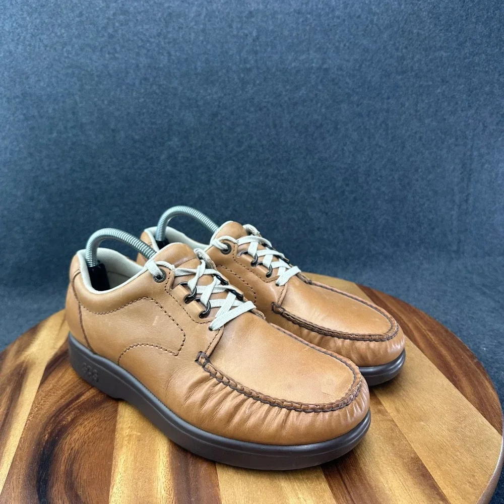 SAS Bout Time Men's Size 8.5M Brown Leather Lace Up Casual Loafers Comfort